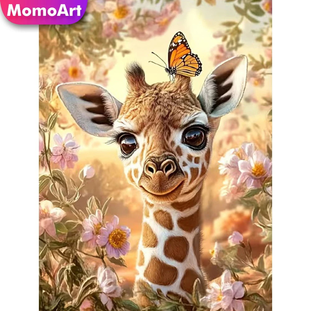 Momoart Diamant-Stickerei Giraffe Tier DIY Malerei Blume Vollquadratische Strass-Acryl-Bastelbedarf Mosaik Wanddekoration