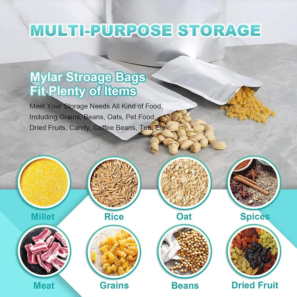 10Pack 5 Gallon Aluminum Foil Package Bag With Oxygen Absorber Resealable Zipper Pouch Dry Herb Food Mylar 1 2 Large Storage Bag