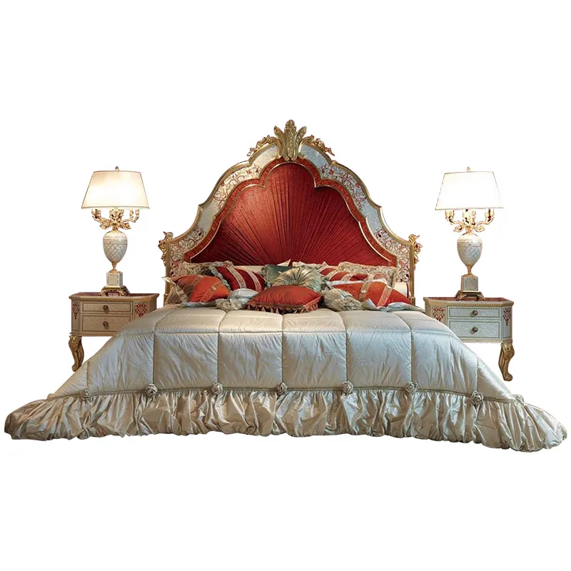 European Luxury Solid Wood Bed Creative Shell Art Inlaid Princess Bed French Bedroom Sets Furniture Wooden Beds