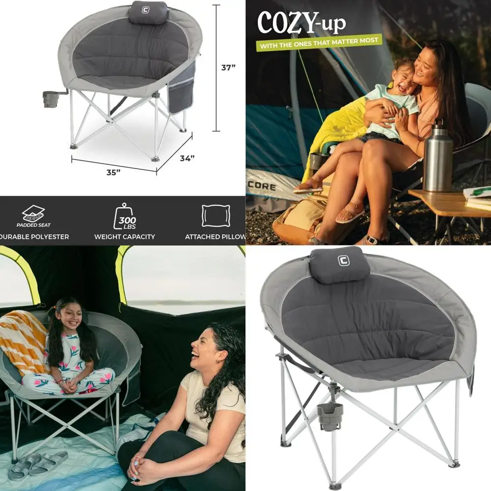 

Oversized Papasan Saucer Chair | Foldable Moon Lounge Chair with Cupholder & Storage Pocket for Indoor Home or Outdoor Camping |