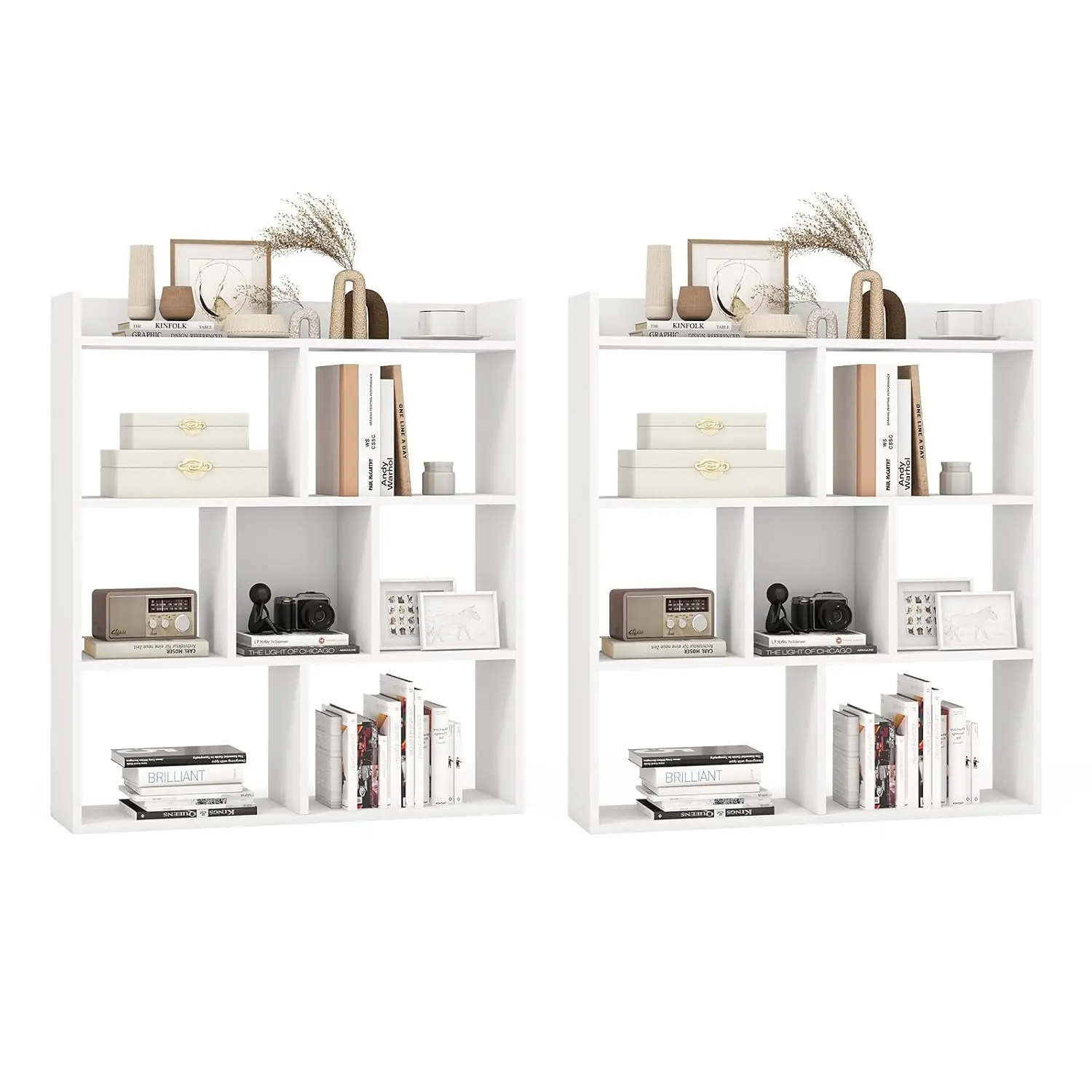 7-Cube Wooden Bookshelf 4-Tier Free-Standing Display Storage Unit W/Anti-Tip Device Open Rack For Home Office White, Customized