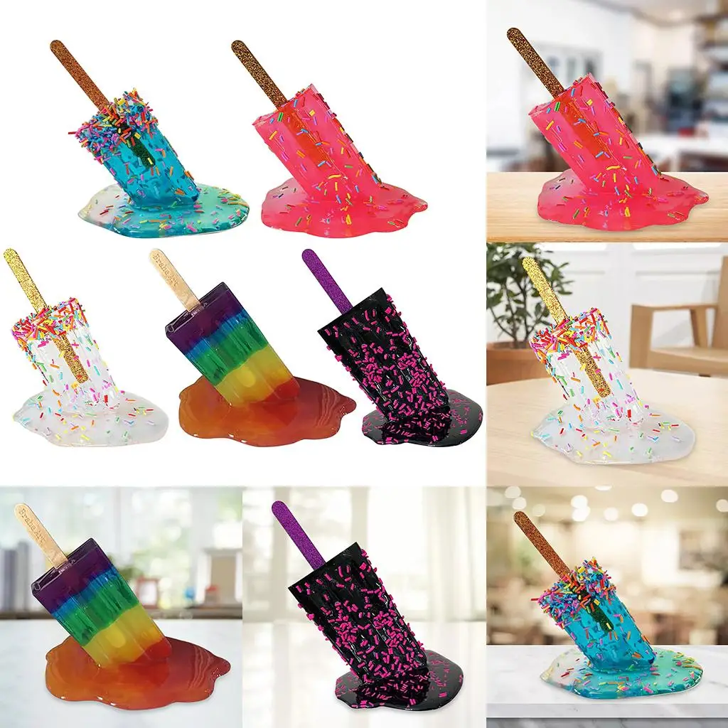 Melting Popsicle Sculpture Ice Cream Statue Decoration Artificial DIY Miniature Mini Resin Art Crafts Ice Cream Home Desk Decor