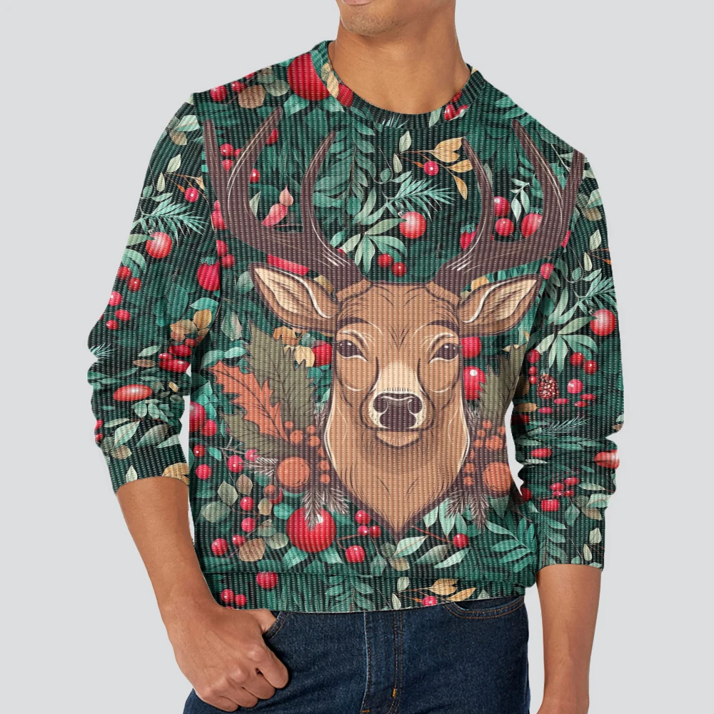 Men's and women's Crew Neck Sweater Soft Casual Sweaters for Men, Moose head icon for Christmas, Autumn/winter Pullover Sweater