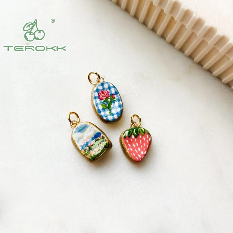 قلادة الدوبامين الملونة مع قطرات الزيت لطيف الفراولة كراب القلب شل نمط DIY قلادة صنع المجوهرات سحر معلقة #5