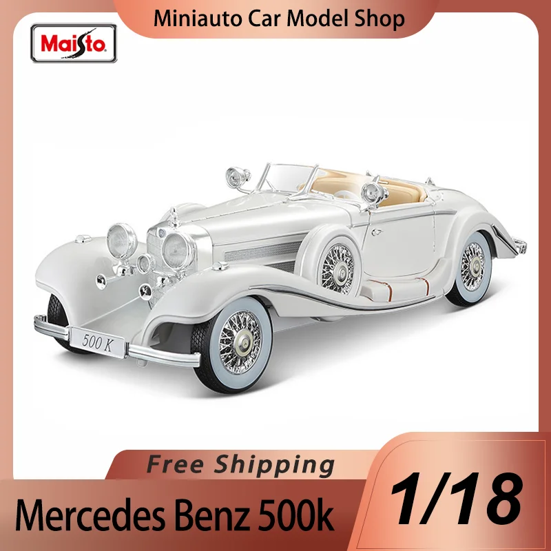 

In Stock Maisto 1:18 Mercedes Benz 500k Alloy Miniature Diecast Model Benz Vintage Retro Car Alloy Luxury Vehicle Toys Kids Gift