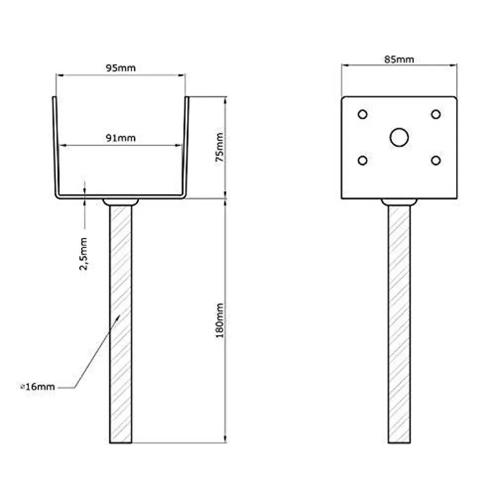 Em Forma de U Cerca Deck Post Base Titular, 4x4 Polegadas, Âncora De Concreto Com Parafusos, 255*95*85mm, Jardinagem Outdoor Living Acessórios, 2PCs