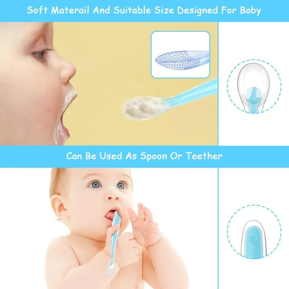 Baby Silicone Spoons, 5 PCS Baby Training Feeding Spoons for First Stage 4 Months Toddlers, Infants Utensils Feeding Supplies, S