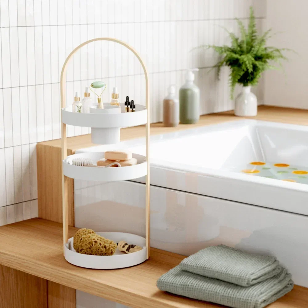 New Style 3 Tiers Makeup Organizer Large Capacity Cosmetic Storage Shelf with Handle for Bathroom Vanity