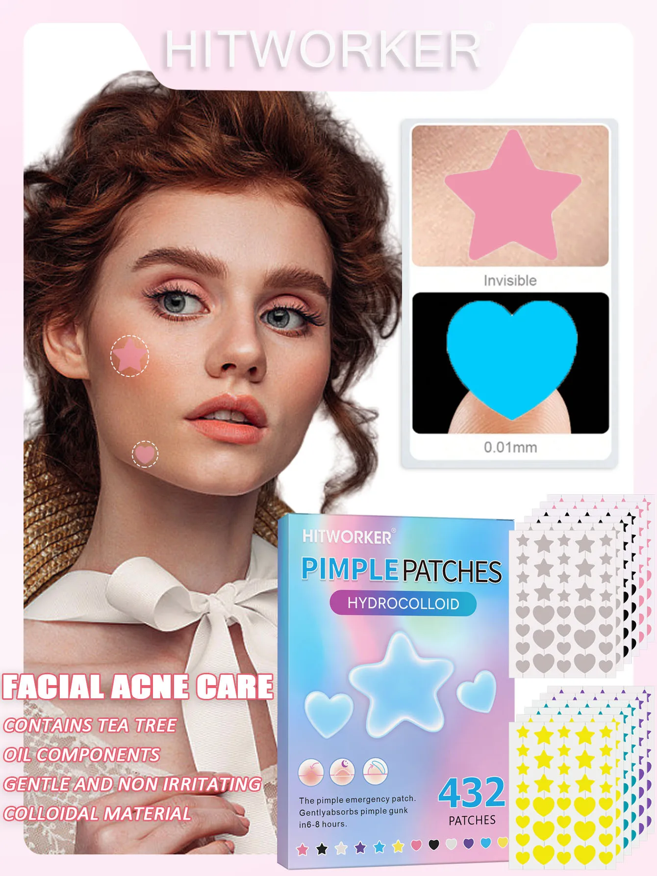 رقعة حب الشباب الغروانية المائية غير المرئية المقاومة للماء لتنظيف الوجه، ملحقات أداة جوهر مناسبة لجميع أنواع البشرة