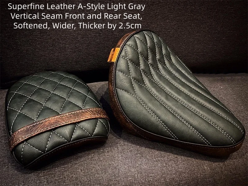 For CM300/CM500 Retro Modified Front & Rear Seat Set 2.5cm Thicken Soft Superfine Leather Vertical Rhombus Stitch Saddle Kit