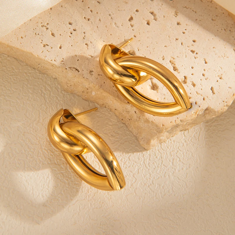 ENSHIR 316L Stainless Steel Hollow Circular Heart C-shape Irregular Lines Earrings For Women Men Vintage French Punk Jewelry