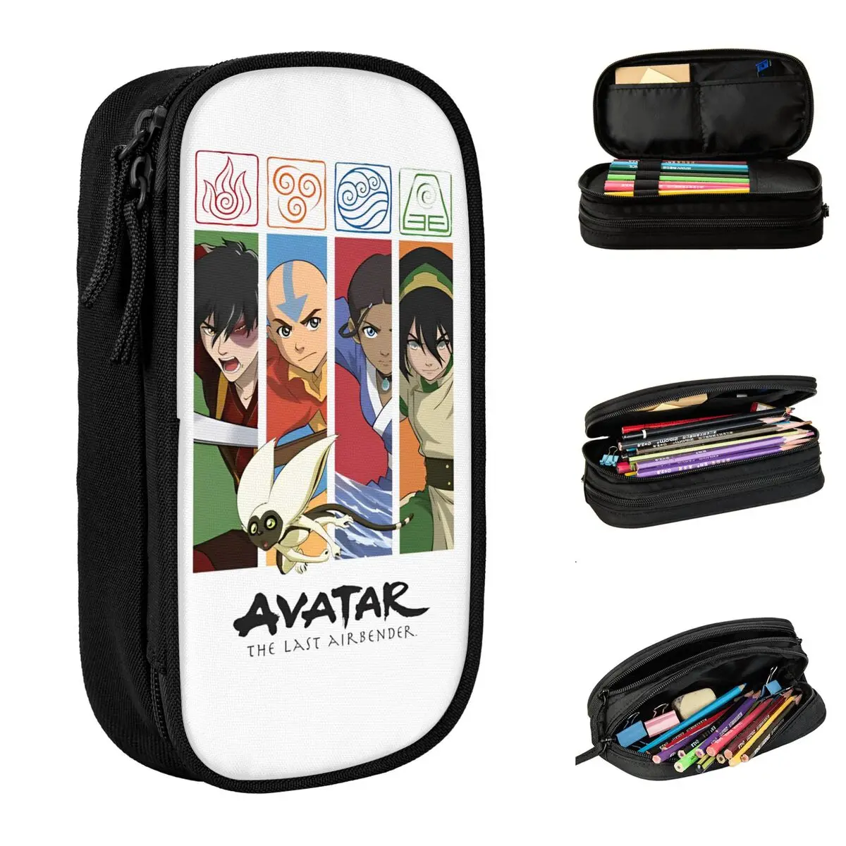 avatar the last airbender grupo lapis case paineis de personagem dupla camada caixa de grande capacidade kids gift 01