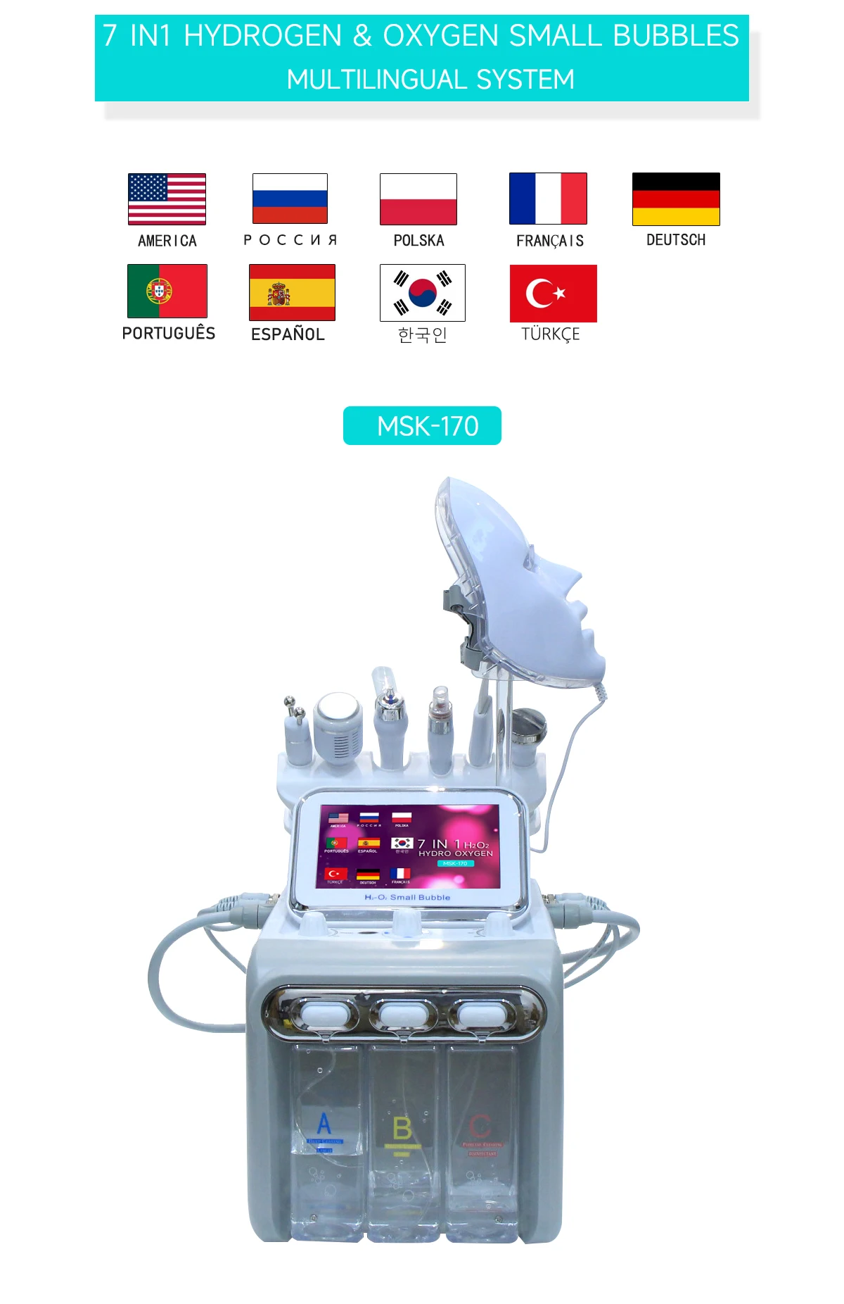 Nieuwe 7 In 1 Waterstof Zuurstof Kleine Bubble Facial Machine Jet Peel Hydro Dermabrasie Porie Krimpen Huidverzorging Schoonheid Healty spa Salon hydrofacial machine professional gezicht verstrakking hidrafacial