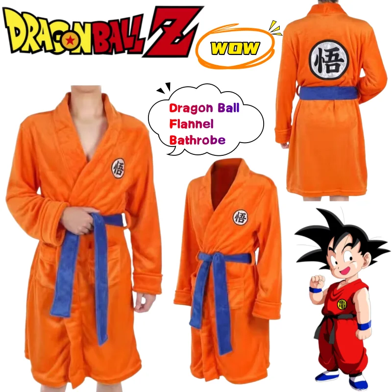 Albornoz de Franela Creativo de Dragon Ball Son Goku, Pijama Cálido de Otoño e Invierno, Ropa de Casa de Longitud Media para Hombre y Mujer