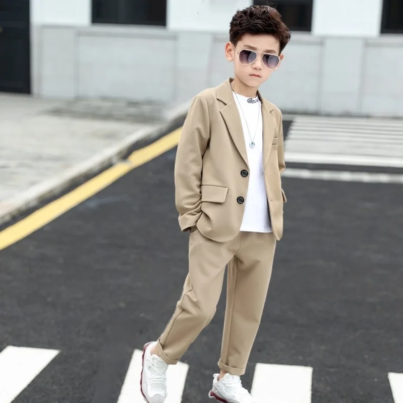 Kids Suits for Boys Spring Autumn Long Sleeve Casual Blazer Jacket Trouser 2pcs School Uniform Teen Clothes Set Children Cosutme