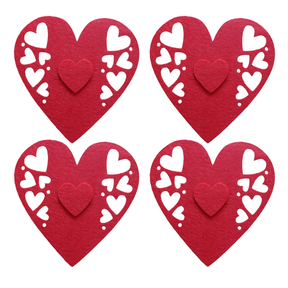 4pcs Valentine's Day Love Knife and Fork Plate with Red Peach Heart Placemat for Romantic Ambiance (No Cutlery)