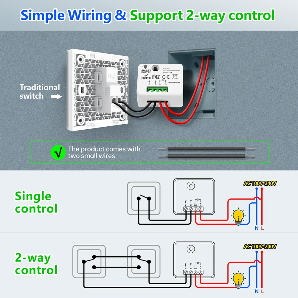 RF 433Mhz bezprzewodowy inteligentny włącznik światła bez neutralnego przekaźnik odbiorczy AC 220V 110V Mini Moudle lampa zdalnie sterowana