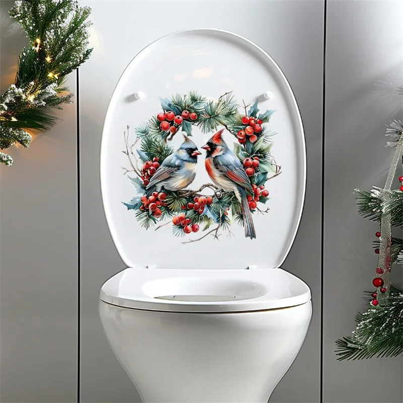 Two Birds Christmas Leaves Wall Stickers 29x30cm Decorative Self-Adhesive for Toilets Bedrooms Bathrooms