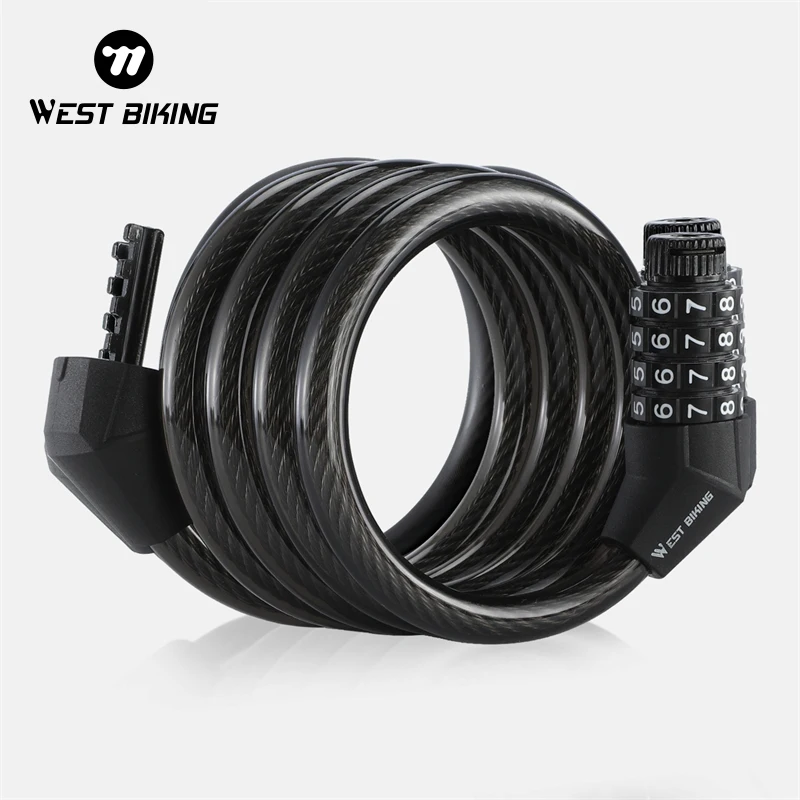 WEST BIKING Bicycle Lock 4 Digit Code 120cm Anti-theft Lock Bike Security Steel Cable Cycling Bicycle Lock Bike Accessories