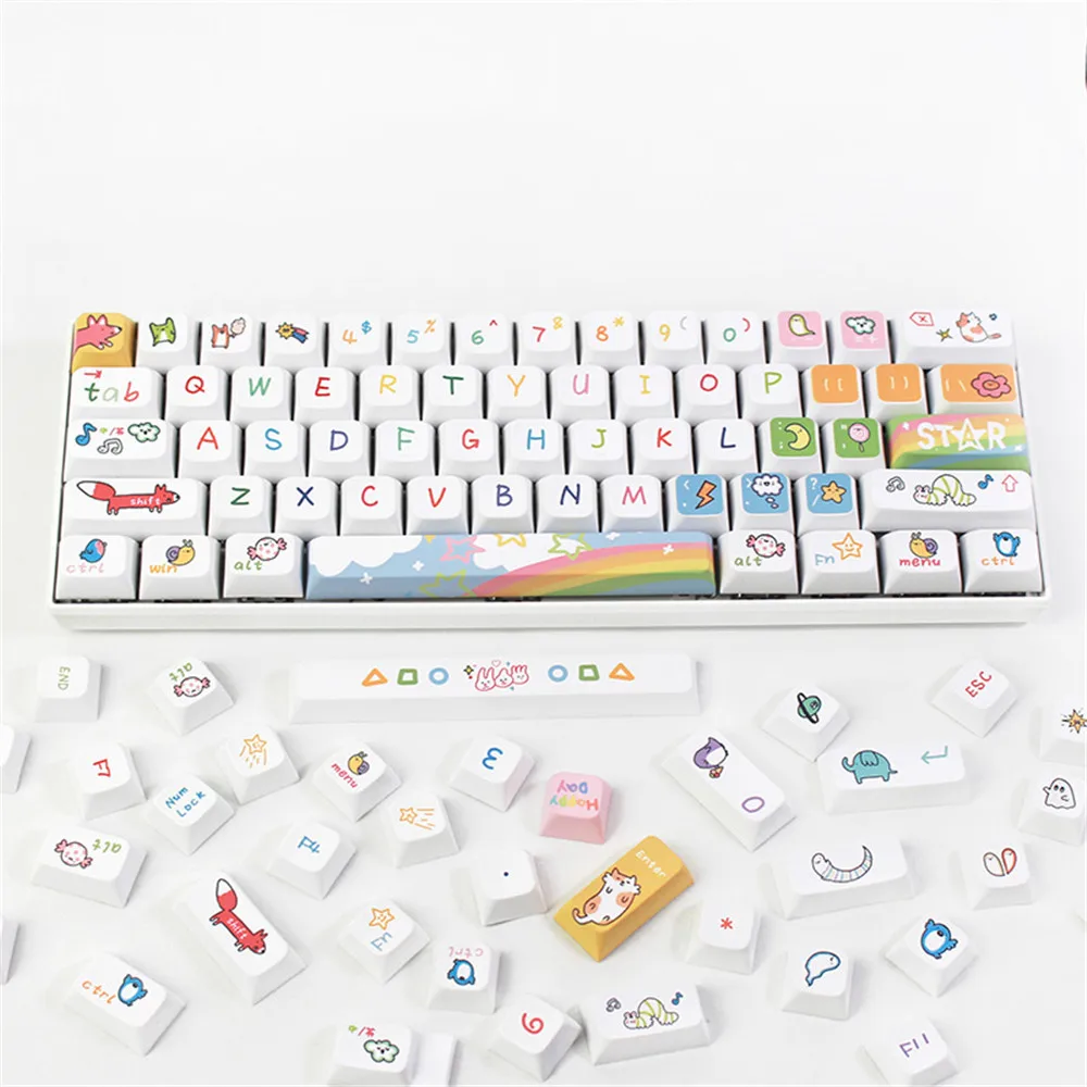 USLION Set kunci tema pelangi 127 tombol XDA PBT topi kunci Dye-sublimasi untuk Keyboard game mekanis Mx Switch kustom DIY