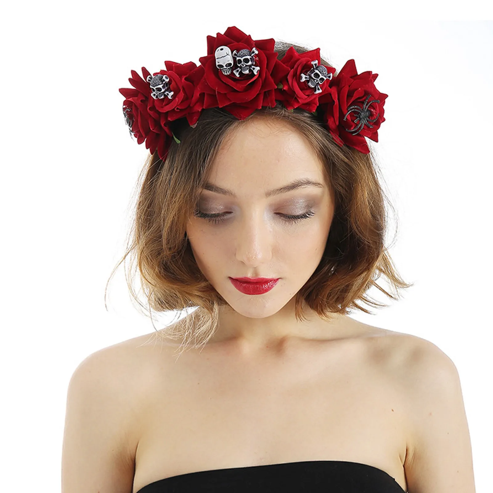 

Повязка на голову с изображением черепа и розами, обруч для волос на Хэллоуин, для банкетов, выступлений на сцене, реквизит для фотосессий, подарок, аксессуары для косплея