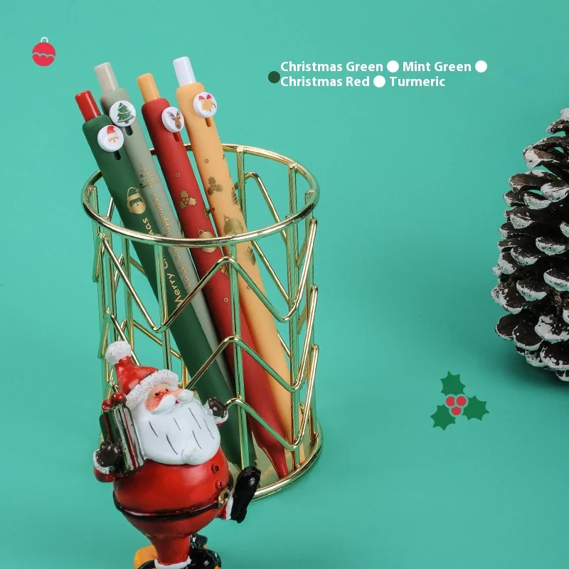 Zennyth 4PCS/Set Christmas Limited Edition Gel Pen Kawaii Press Button Pen 0.5mm Black Ballpoint Pens Student Stationery Gift