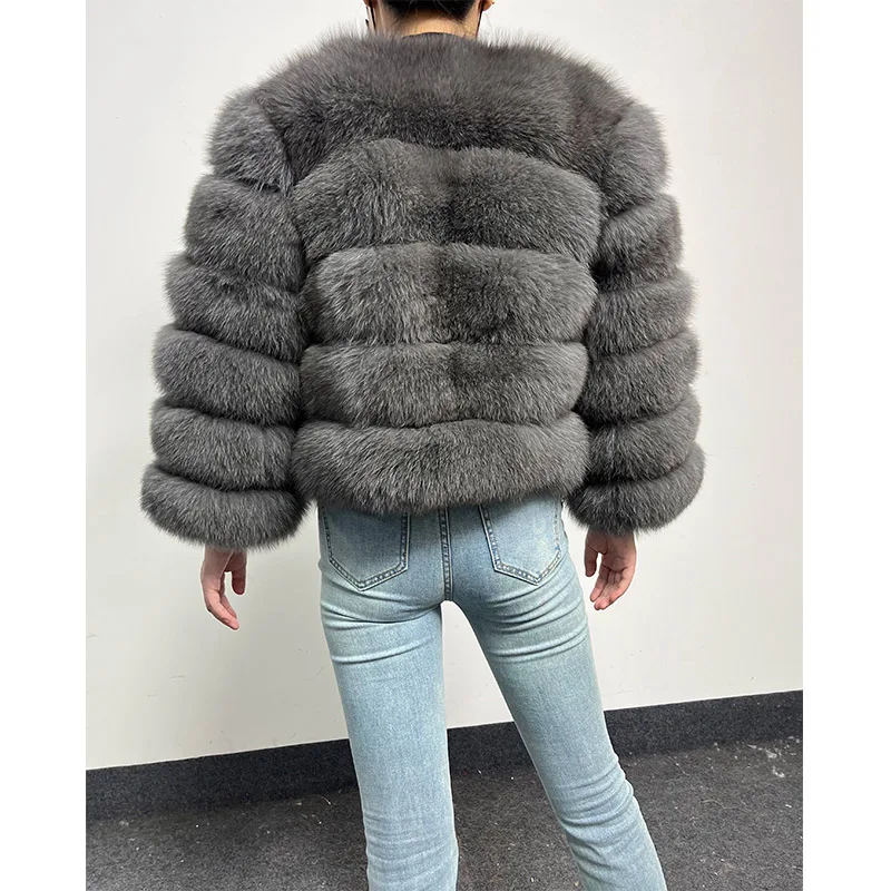 Maomaokong 2024 New Winter Women Furry Real Fox Fur Jacket Natural Fur Coat Female Fox Fur Coat Fur Vest Free Shipping Dark Gray