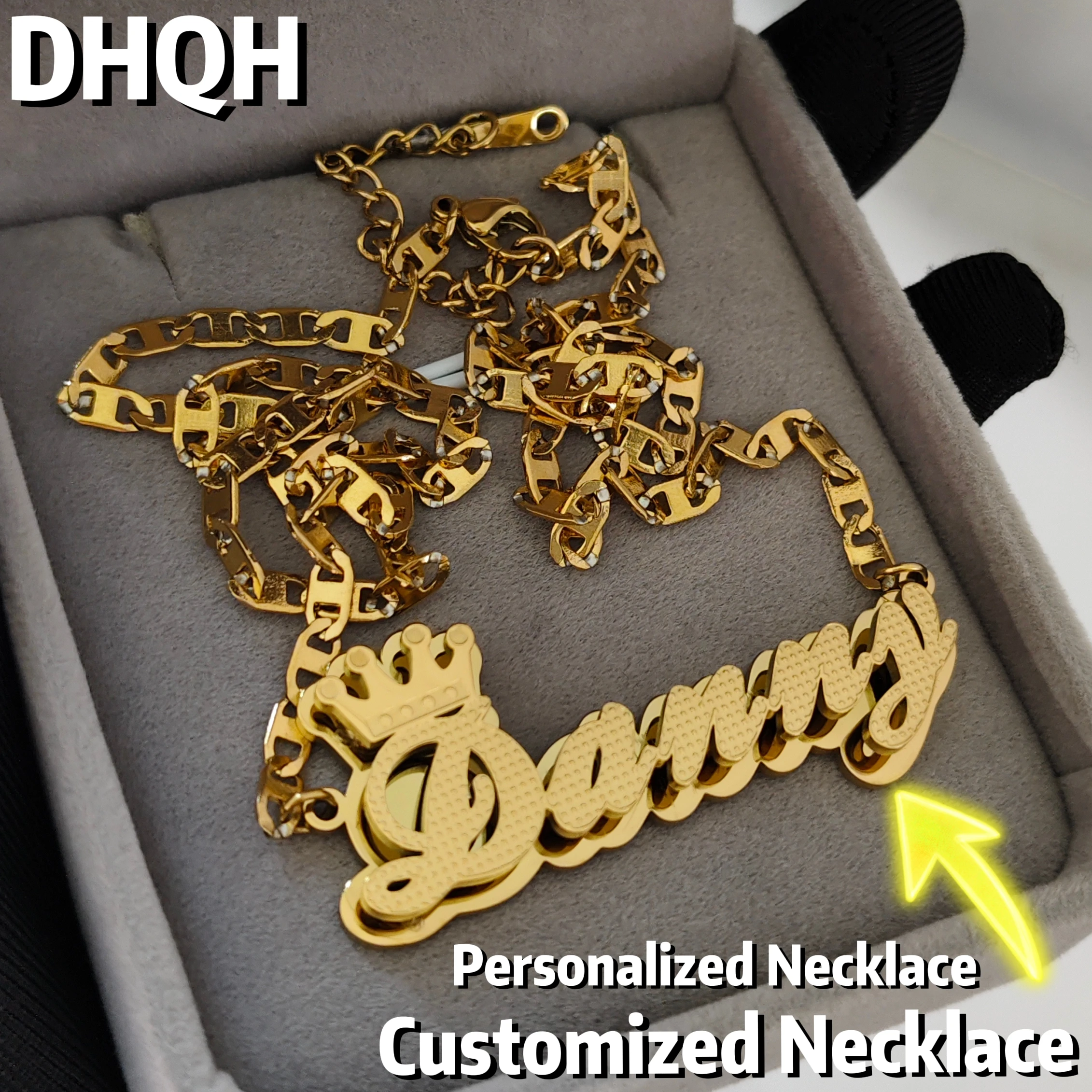 

DHQH New Wholesale Personalized Name/Logo Double-layer 3D Nameplate Necklace Customized Letter 3D Necklace Christmas Memory Gift