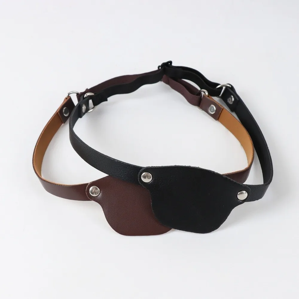 Classic Adjustable Pirate Eye Patch Brass Rivets Vintage Single Blindfold Soft Embossed Eye Mask Medieval Costume