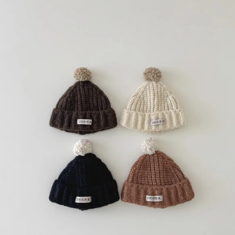 

Korean INS Casual Solid Color Baby Beanie 2025 New Knitted Cap for Infant Soft Cuffed Hat for 0-2 Year Newborn Photography Props