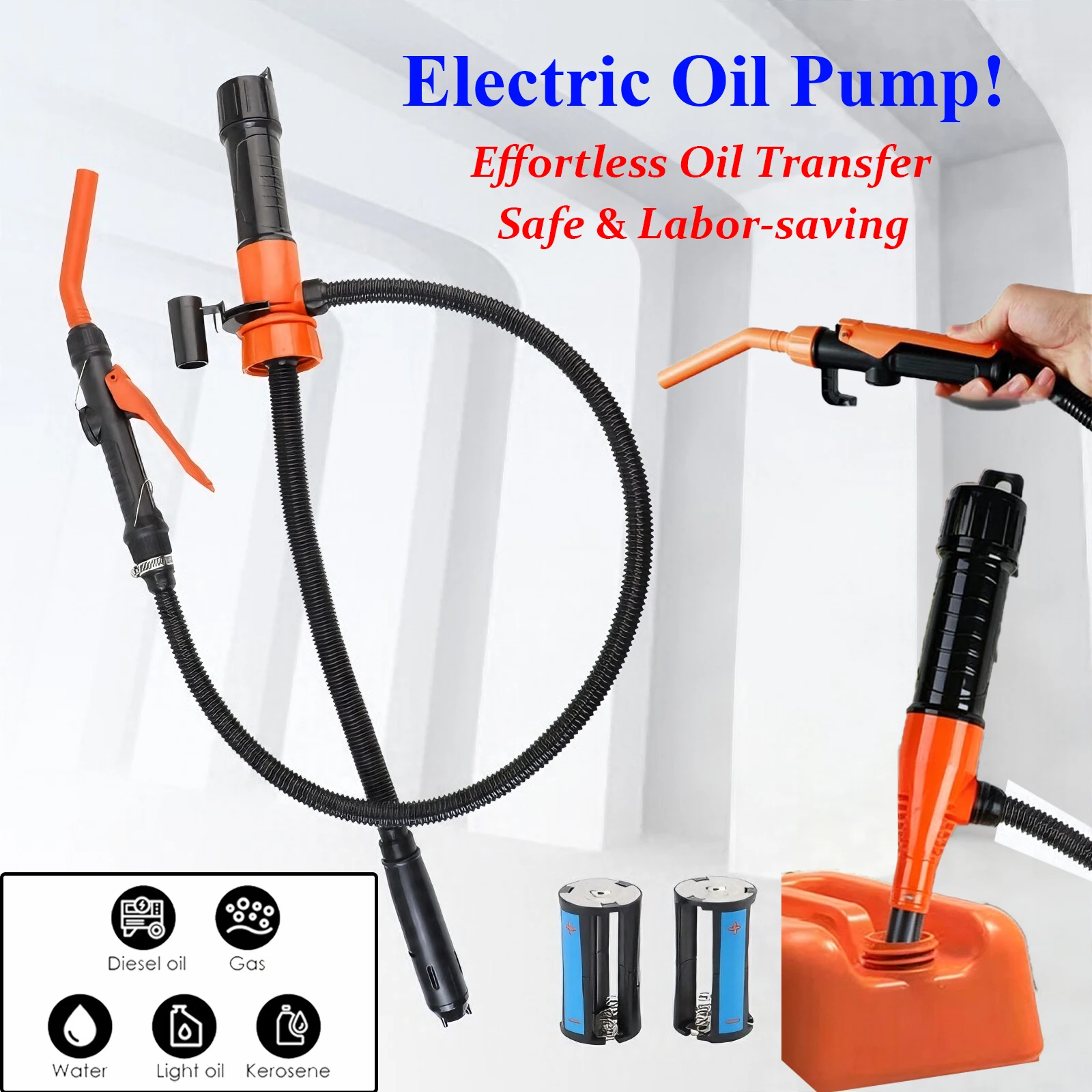 Removable Lithium Battery Water/Oil Pump,Electric Suction Transfer Pump with Hose for Self-driving Use ﻿