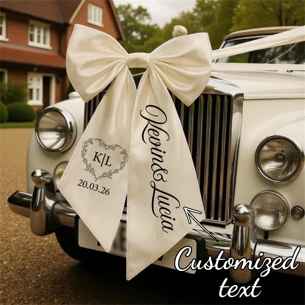 1pc Custom Bow Wedding Car Decoration Bridal Shower Decoration Personalized Car Bow Heart Shaped Garland Custom Bows And Ribbons