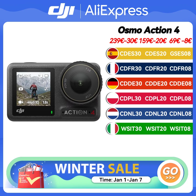 【Ship From FR】DJI Osmo Action 4 Standard Set - 4K/120fps Waterproof Action Camera with a 1/1.3-Inch Sensor