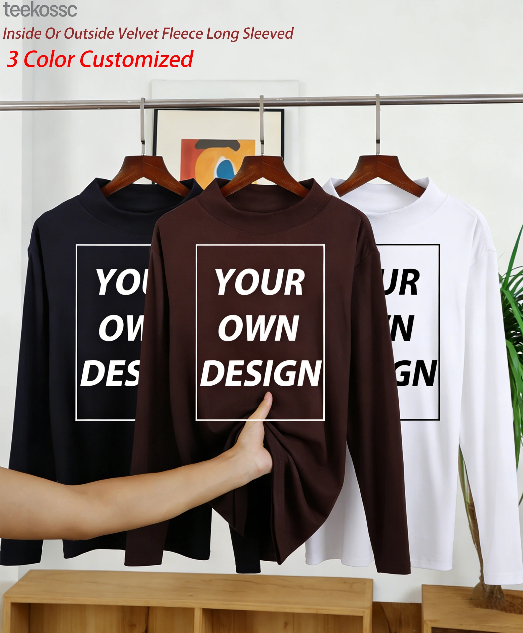Bricolage votre impression personnalisé homme velours polaire chaud à manches longues mince bases t-shirts confortable doux maillot de corps décontracté bureau hauts