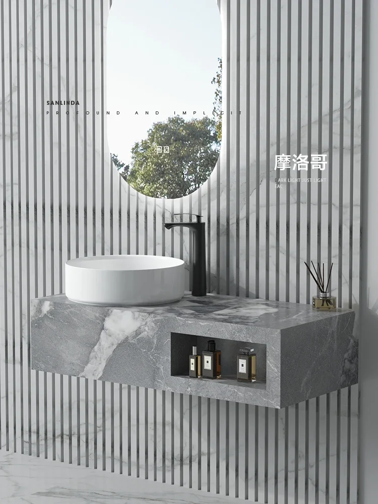 Creative rock slab washbasin integrated wall-mounted type