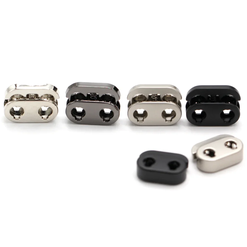 HENGC 5Pcs Rectangula Shock Cord Rope Stopper Alloy Spring Buckles For Clothes 2 Hole Replacement Hoodie DIY Supplies Bag Crafts