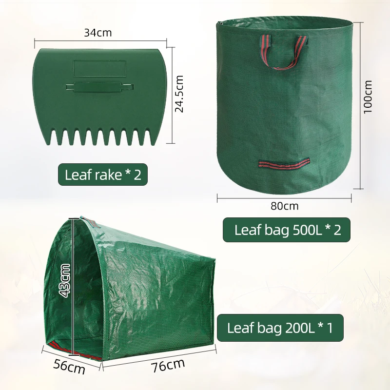 2Pcs Leaf Rake + 3Pcs Collection Bags (500ML & 200ML) & Gloves - Portable Garden Cleaning Kit For Yard Lawn Leaf Removal