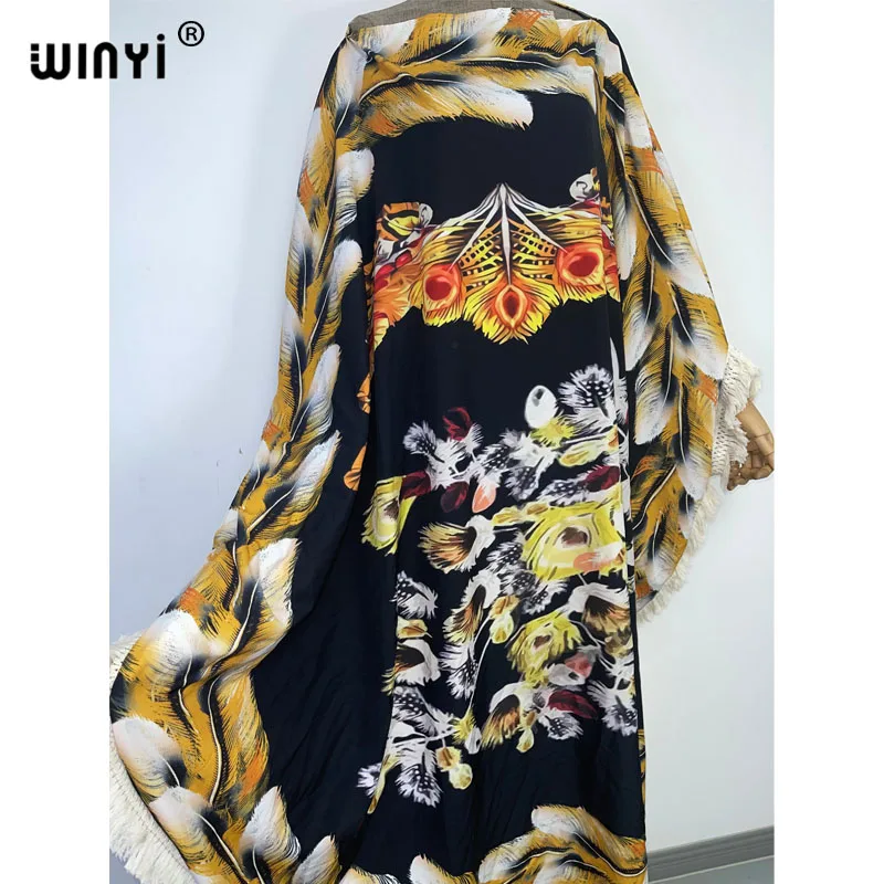 Africa WINYI beach boho dress pink Print Bohemia Loose Elegant Muslim Beachwear Robe Round Bathing Suit Cover Up Summer kaftan