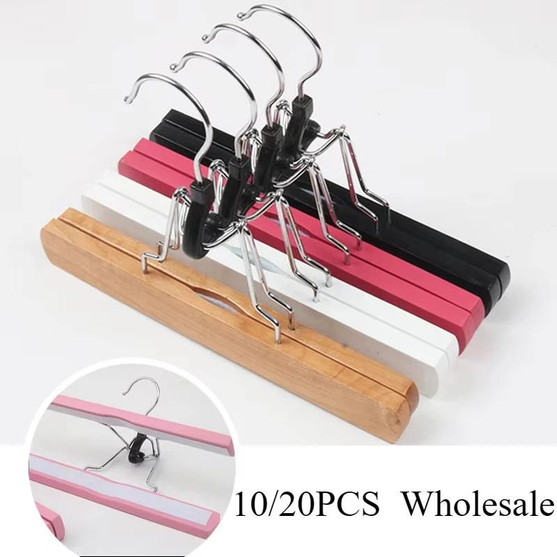 10/20PCS Pink Wooden Pants Hangers,Hair Extension Hanger with Non-Slip Sponge,Non Slip Skirt Racks for Clothes Shorts Slacks