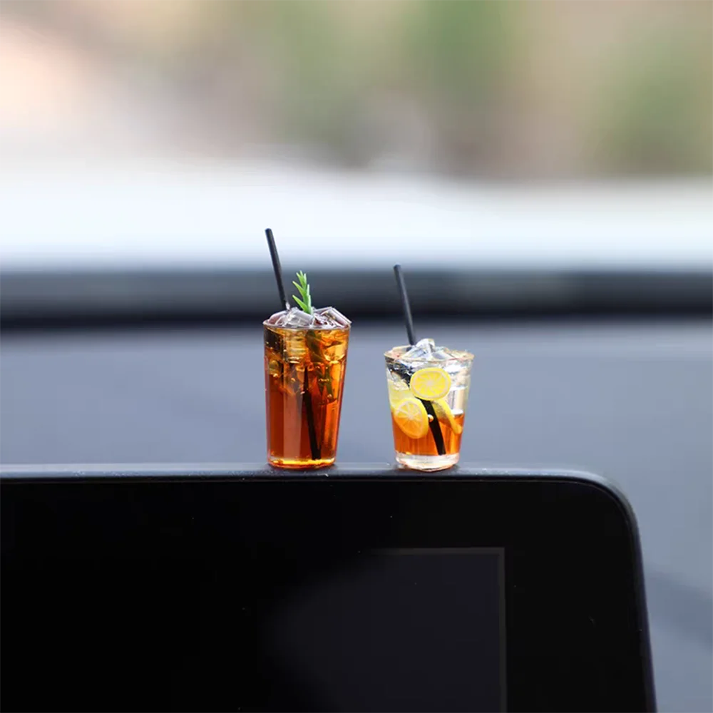 Funny Mini Drink Cup Car Ornaments Cute Simulation Iced Americano Iced Tea Drink Car Center Console Decorations Diy Crafts Gifts