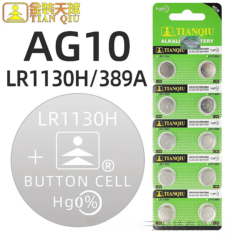 

TIANQIU AG10 pilas ag10 LR1130 Batteries LR54 SR54 389 LR54 189 1.55V Button Battery Coin Cell Applicable Watch Alarm Clock