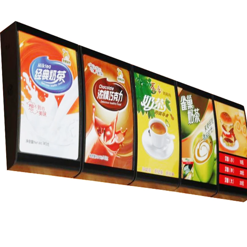 

(5 Graphics/ Column ) Restaurant Curved LED Menu Board Display Systems Illuminated Light Box, Plastic Frame, Acrylic Panel