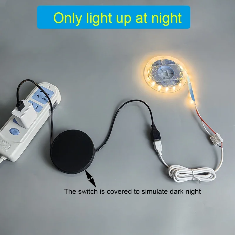 El sensor de luz DC3.7V-24V 5A se convierte automáticamente encendido/apagado, interruptor inteligente del sensor de luz interior, cable USB, sensor de alta potencia