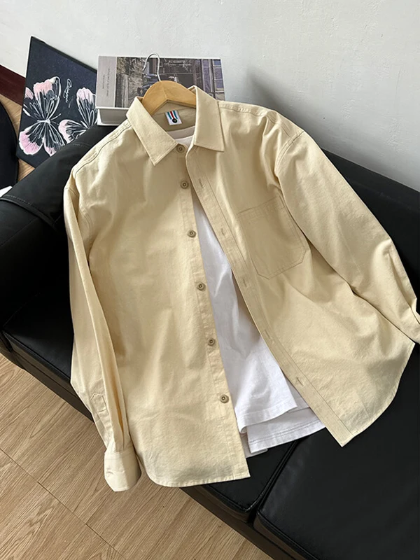 

Мужская рубашка-куртка из чистого хлопка с длинным рукавом, желтая, для ношения под одеждой, весенняя, в корейском стиле, Cleanfit, повседневная, свободного кроя, для подростков, модная