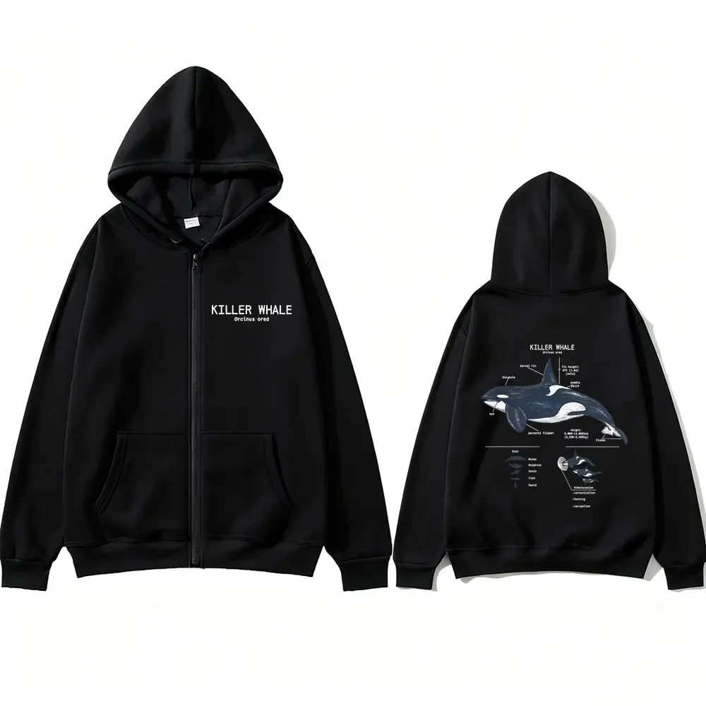 Marine Animals Killer Whale Anatomy Graphic Zipper Hoodie Men Women Casual Funny Zip Up Jacket Unisex Fashion Oversized Hoodies