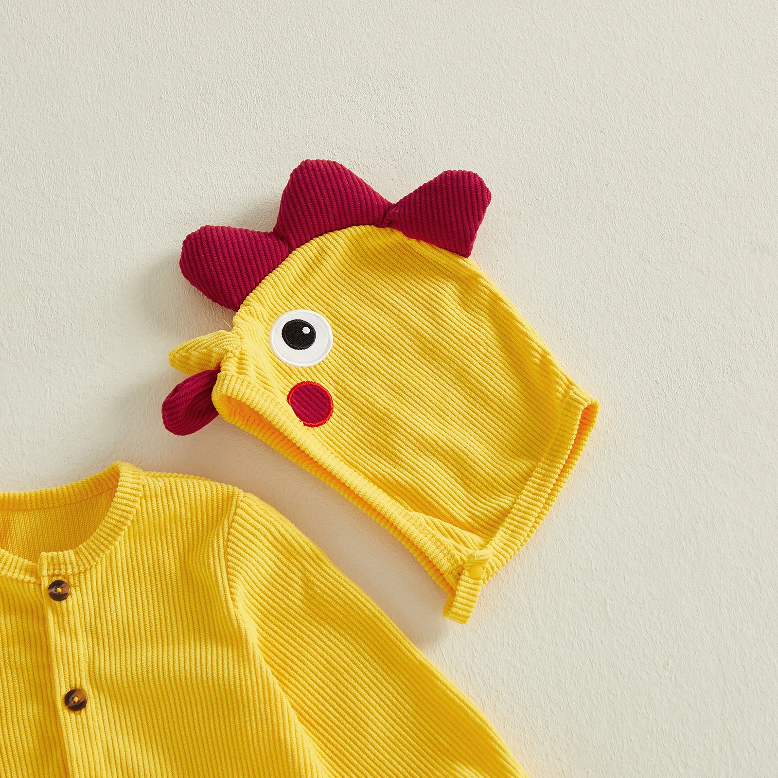 Baby Chick Costume Yellow Long Sleeve Button Down Romper Cute Hat Party Clothes 2 Pcs Set