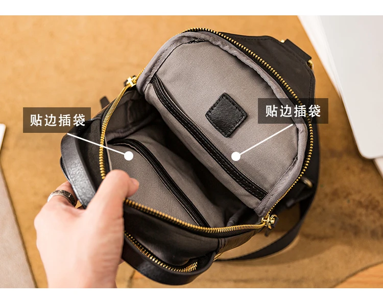 fashion outdoor sports genuine leather men's black chest bag Organizers designers handmade cow leather motorcycle crossbody bag