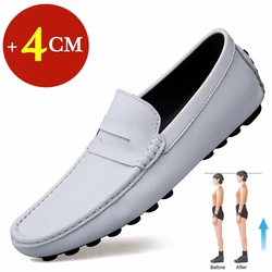 Comfortable Men Loafers Flat/4cm Elevator Shoes Men Sneakers Black White Soft Leather Men Flats Height Increase Taller Shoes