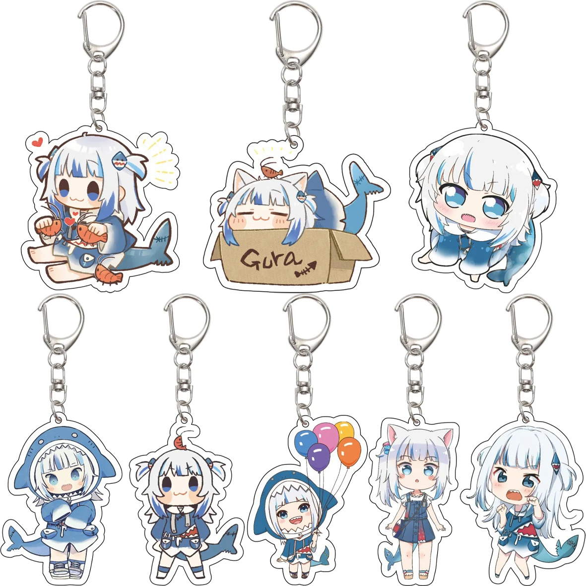 55MM Schlüsselanhänger Anime ‌ Hololive English VTuber Gawr Gura Acryl-Schlüsselanhänger, süße Weihnachts- und Geburtstagsgeschenke