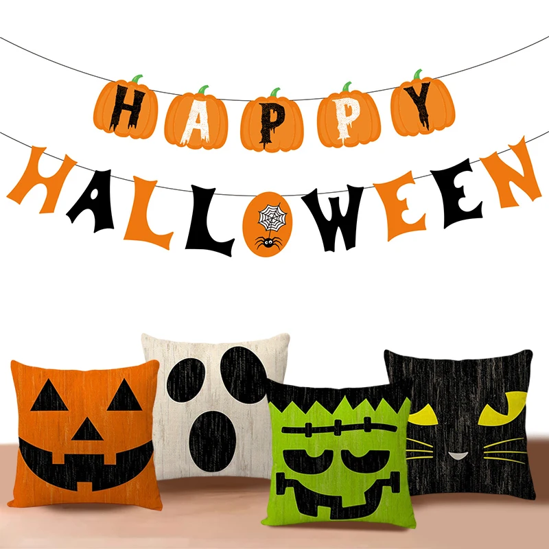 Sofa Cushion Square Ghost Party 4pcs Halloween Pillowcase Home Decoration Pillowcase Does Not Include Pillow Core